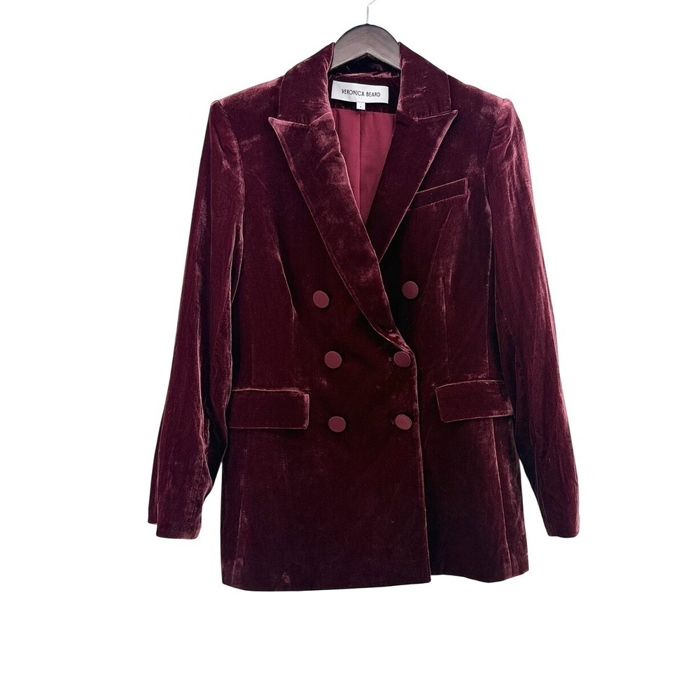 Veronica Beard Dickey Burgundy Velvet Double Breasted Blazer Jacket Size 6